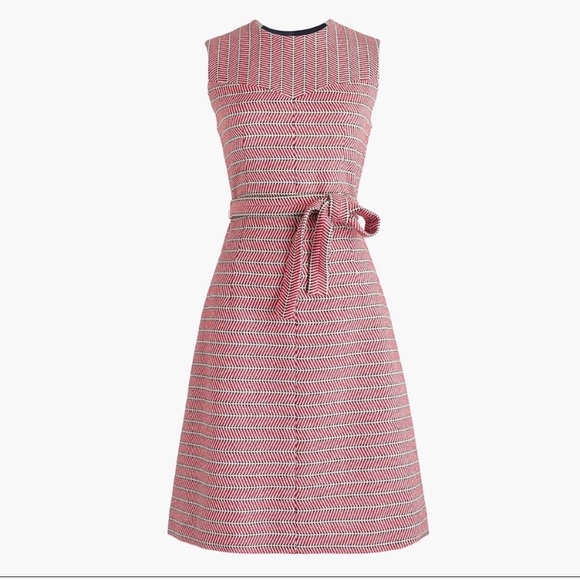 J. Crew Dresses & Skirts - J Crew Italian Tie Waist Dress Tweed Red White cotton lined